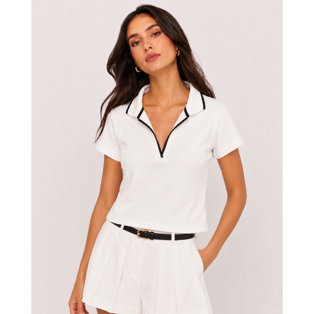 Thread & Supply Contrast Tipping Collared Polo Shirt White MP NWT